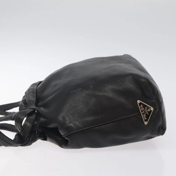 PRADA Hand Bag Leather Black Silver Auth sw622 - Picture 5 of 16